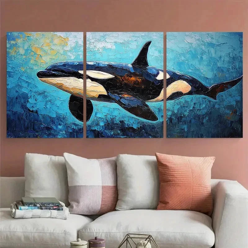 3pcs Orca Animal Whale Impasto Design Metal Print Ready to Hang Art - Bella Home Decor