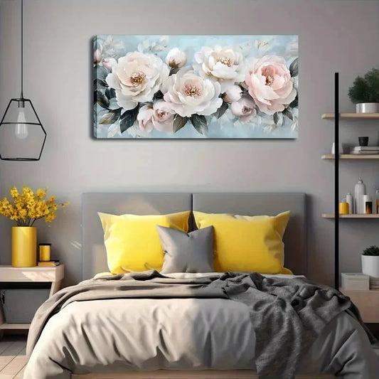Elegant Peony Flowers In Soft Wall Art Canvas Office Home Room Framed 120x60cm