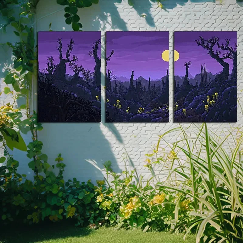 3pcs Purple Planet Ruins Theme Design Metal Print Ready to Hang Art - Bella Home Decor
