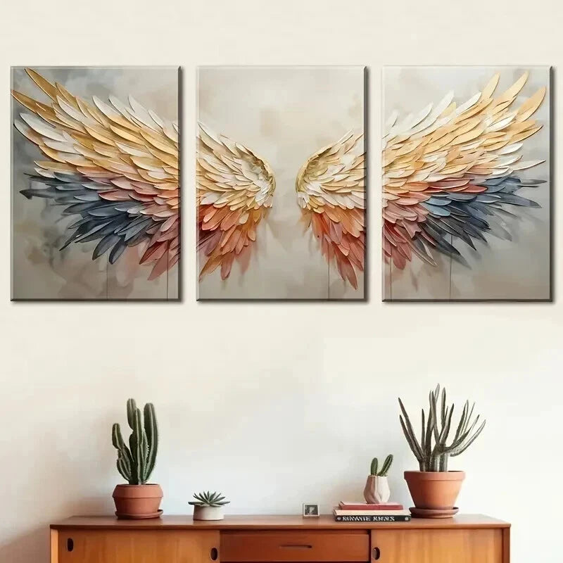 3pcs Fashion Angel Wings Colorful Perfect Wall Art Set Canvas Framed 50x70cm - High Quality Print 100% Australian Made Wall Canvas Ready to Hang - Bella Home Decor