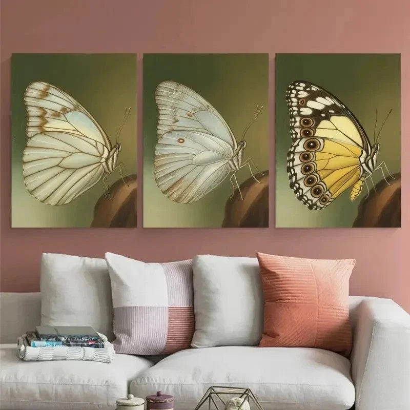 3pcs Butterfly, Neutral Tones     Wall Art Set Canvas Framed 60x90cm - High Quality Print 100% Australian Made Wall Canvas Ready to Hang - Bella Home Decor