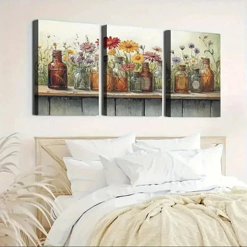 3pcs Vibrant Botanical Colorful Flowers Art Set Canvas Unframed - High Quality Print 100% Australian Made Wall Canvas