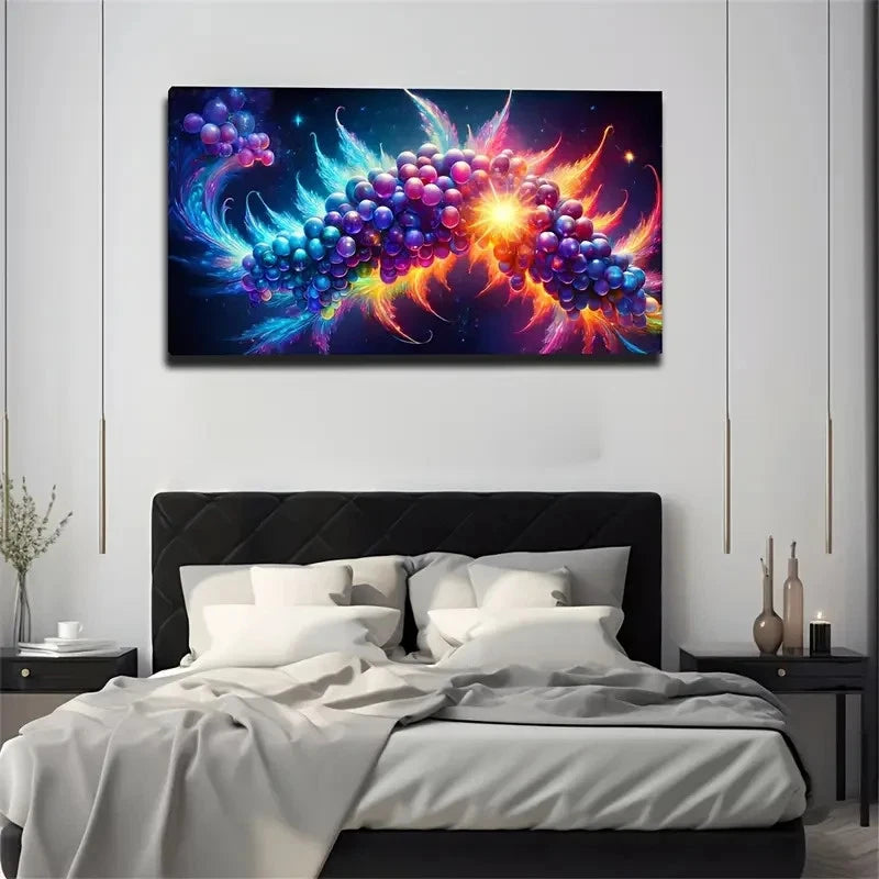 Purple Grape Impact Wall Art Canvas Office Home Room Framed 120x60cm