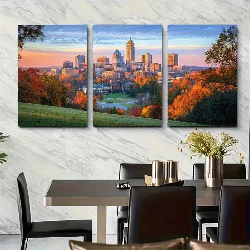 3pcs Vibrant North Carolina Skyline Perfect Wall Art Set Canvas Framed 50x70cm - High Quality Print 100% Australian Made Wall Canvas Ready to Hang