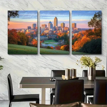 3pcs Vibrant North Carolina Skyline Perfect Wall Art Set Canvas Framed 50x70cm - High Quality Print 100% Australian Made Wall Canvas Ready to Hang