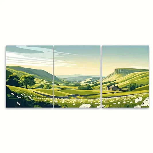 3pcs Yorkshire Dales England Wall Art Set Canvas Framed 60x90cm - High Quality Print 100% Australian Made Wall Canvas Ready to Hang