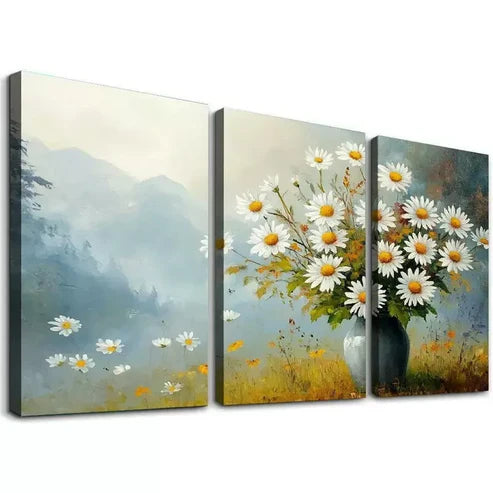 3pcs Classic Daisy Wildflowers & Countryside Canvas Unframed - High Quality Print 100% Australian Made Wall Canvas - Bella Home Decor