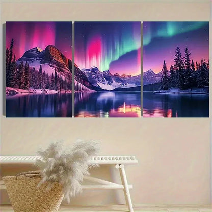 3pcs Aurora Borealis Mountain Wall Art Set Canvas Framed 50x70cm - High Quality Print 100% Australian Made Wall Canvas Ready to Hang - Bella Home Decor