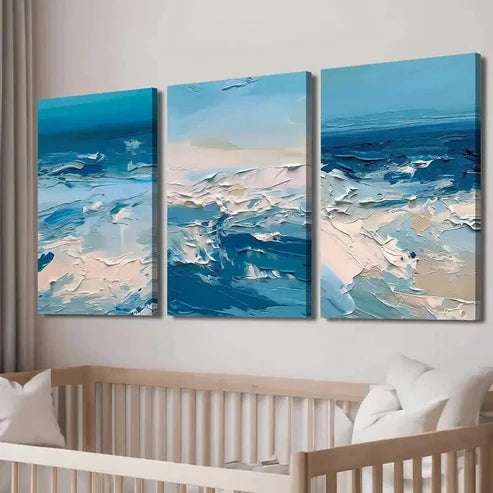 3pcs Dark Blue Abstract Seascape Wall Art Canvas Unframed - High Quality Print 100% Australian Made Wall Canvas - Bella Home Decor