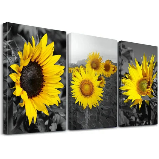 3pcs Modern Sunflower Botany Decorative Wall Art Set Canvas Framed 50x70cm - High Quality Print 100% Australian Made Wall Canvas Ready to Hang