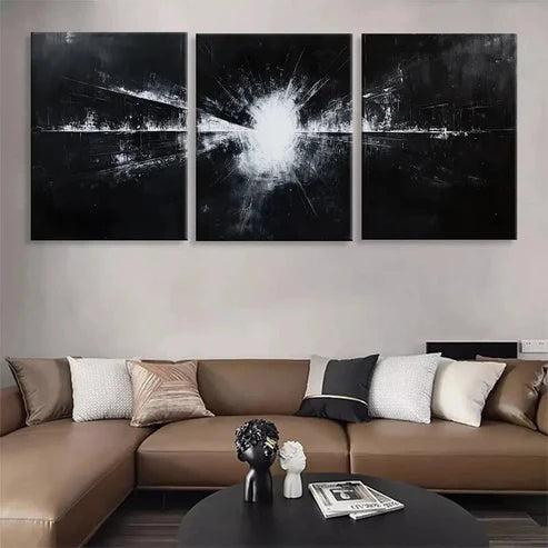3pcs Abstract Black White Light Explore Perfect Wall Art Canvas Unframed – High Quality Print 100% Australian Made Wall Canvas - Bella Home Decor