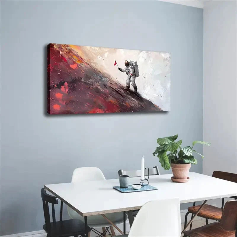 Astronauts Planting Red Flags Wall Art Canvas Office Home Room Framed 120x60cm - Bella Home Decor