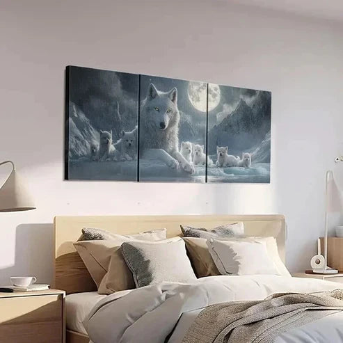 3pcs Majestic White Wolf with Yellow Eyes Wall Art Set Canvas Unframed - High Quality Print 100% Australian Made Wall Canvas