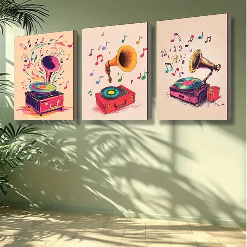 3pcs Note, Record Wall Art Set Canvas Unframed - High Quality Print 100% Australian Made Wall Canvas