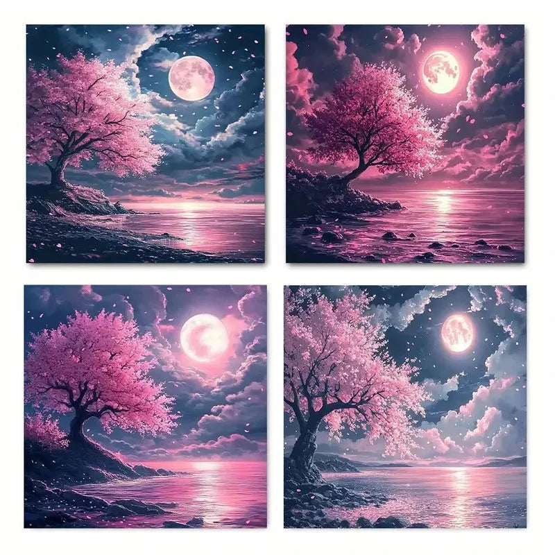 4pcsmangrove moon starry skyWall Art Canvas Framed
