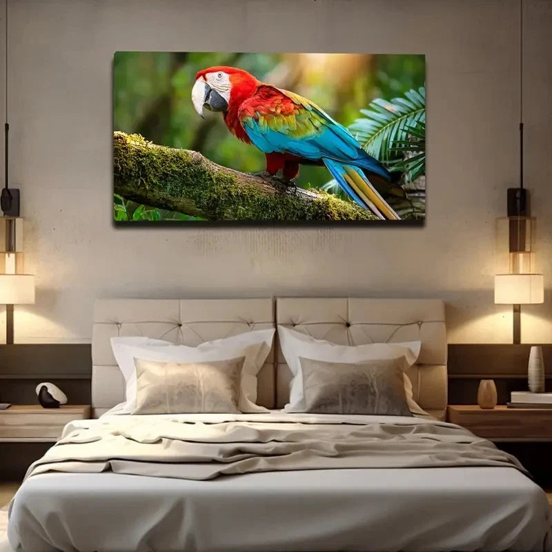 Vibrant Red Blue Macaw Wall Art Canvas Office Home Room Framed 120x60cm