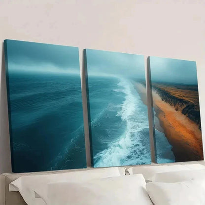 3pcs Emerald Green Beach Ocean Photography E    Wall Art Set Canvas Framed 50x70cm - High Quality Print 100% Australian Made Wall Canvas Ready to Hang