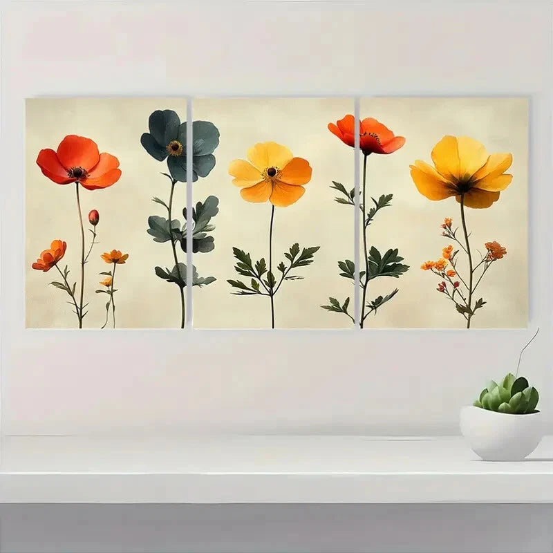 3pcs Vibrant Wildflower Botanical Illustrations Metal Print Ready to Hang Art - Bella Home Decor