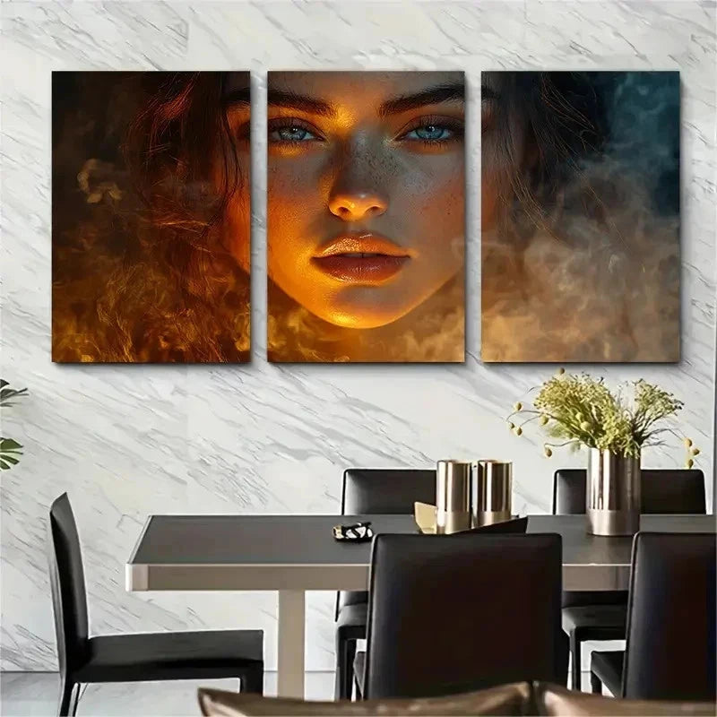 3pcs Abstract Young Woman Portrait Smoke Perfect Wall Art Set Canvas Framed 50x70cm - High Quality Print 100% Australian Made Wall Canvas Ready to Hang - Bella Home Decor