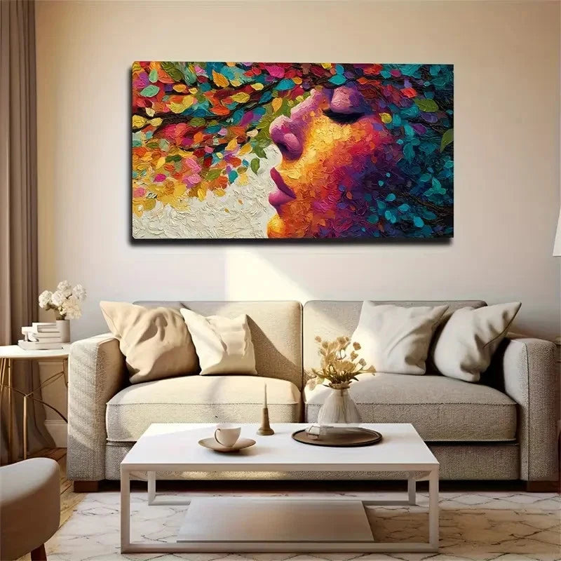 Large Abstract Leaf Face Modern Wall Art Canvas Office Home Room Framed 120x60cm