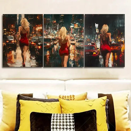3pcs The Blonde Woman in the Red Dress Wall Art Set Canvas Unframed - High Quality Print 100% Australian Made Wall Canvas