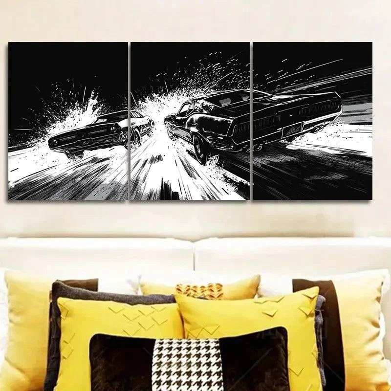 3pcs Black & White Design sports car race  Wall Art Set Canvas Framed 40x60cm - High Quality Print 100% Australian Made Wall Canvas Ready to Hang - Bella Home Decor
