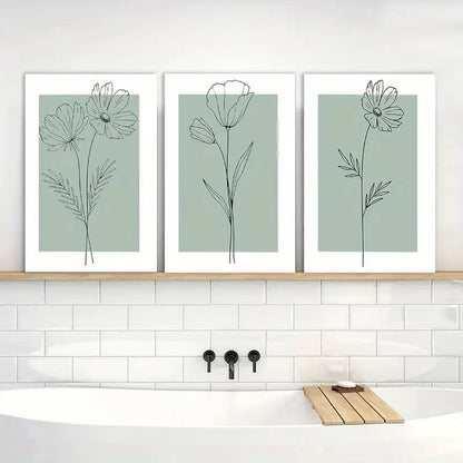 3pcs Minimalist Botanical Flower Paintings Metal Print Ready to Hang Art - Bella Home Decor