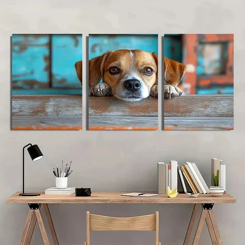 3pcs Beagle Dog Cute Animal Themed   Wall Art Set Canvas Unframed - High Quality Print 100% Australian Made Wall Canvas ( - Bella Home Decor