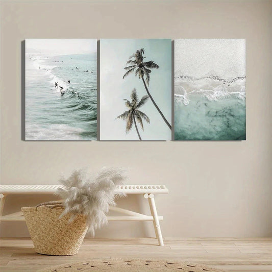 3pcs Seaside Palm Trees Modern Metal Print Ready to Hang Art