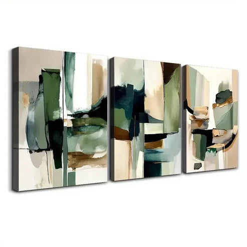 3pcs Green, Beige, Brown, Black, White GB Wall Art Canvas Unframed - High Quality Print 100% Australian Made Wall Canvas