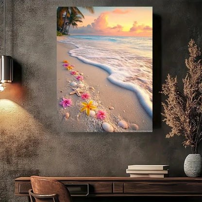 Beautiful Tropical Beach Sunset Painting 40x60cm Metal Print Ready to Hang - Bella Home Decor
