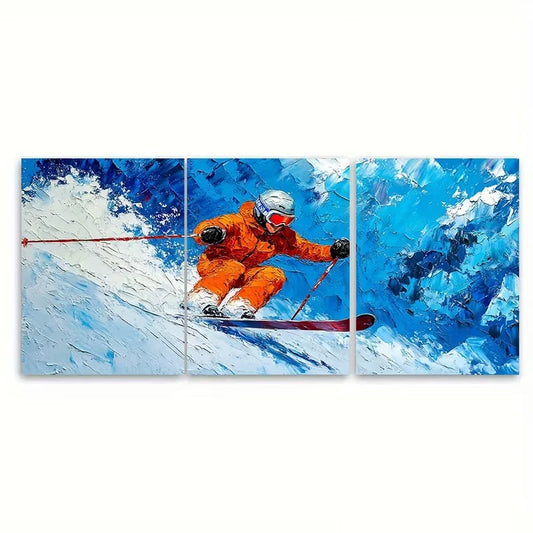 3pcs Skiing on Snowy Mountain Metal Print Ready to Hang Art
