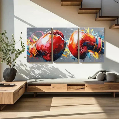 3pcs Abstract Graffiti Art of Boxing Gloves Wall Art Set Canvas Framed 50x70cm - High Quality Print 100% Australian Made Wall Canvas Ready to Hang - Bella Home Decor
