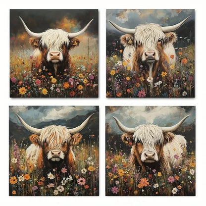 4pcs flower gazeWall Art Canvas Framed