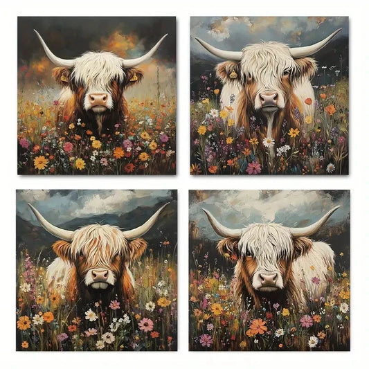 4pcs flower gazeWall Art Canvas Framed