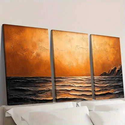 3pcs Brown Texture Palette Knife Painting Q Wall Art Set Canvas Framed 40x60cm - High Quality Print 100% Australian Made Wall Canvas Ready to Hang - Bella Home Decor