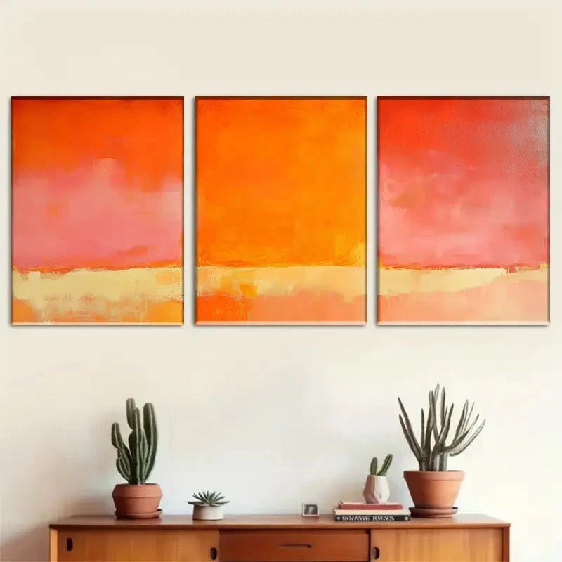 3pcs Abstract Sunset Gradient Pink to Orange Metal Print Ready to Hang Art - Bella Home Decor