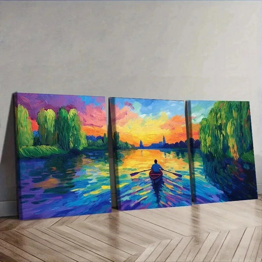 3pcs Abandoned Lake, Wall Art Set Canvas Framed 50x70cm - High Quality Print 100% Australian Made Wall Canvas Ready to Hang