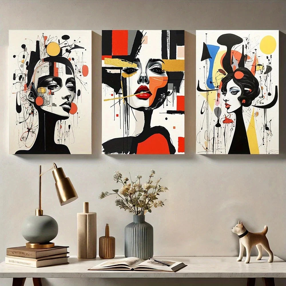 3pcs Modern Abstract Female Geometric Metal Print Ready to Hang Art - Bella Home Decor