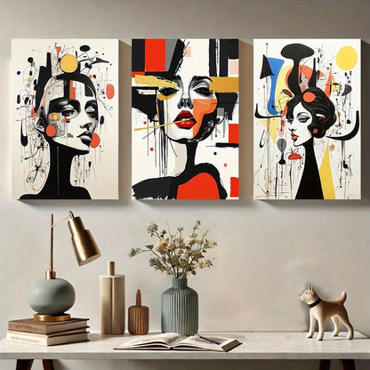 3pcs Modern Abstract Female Geometric Metal Print Ready to Hang Art - Bella Home Decor