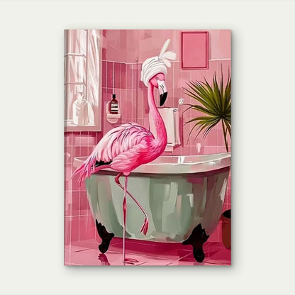 Flamingo's Bath Oil Painting Metal Print Ready to Hang