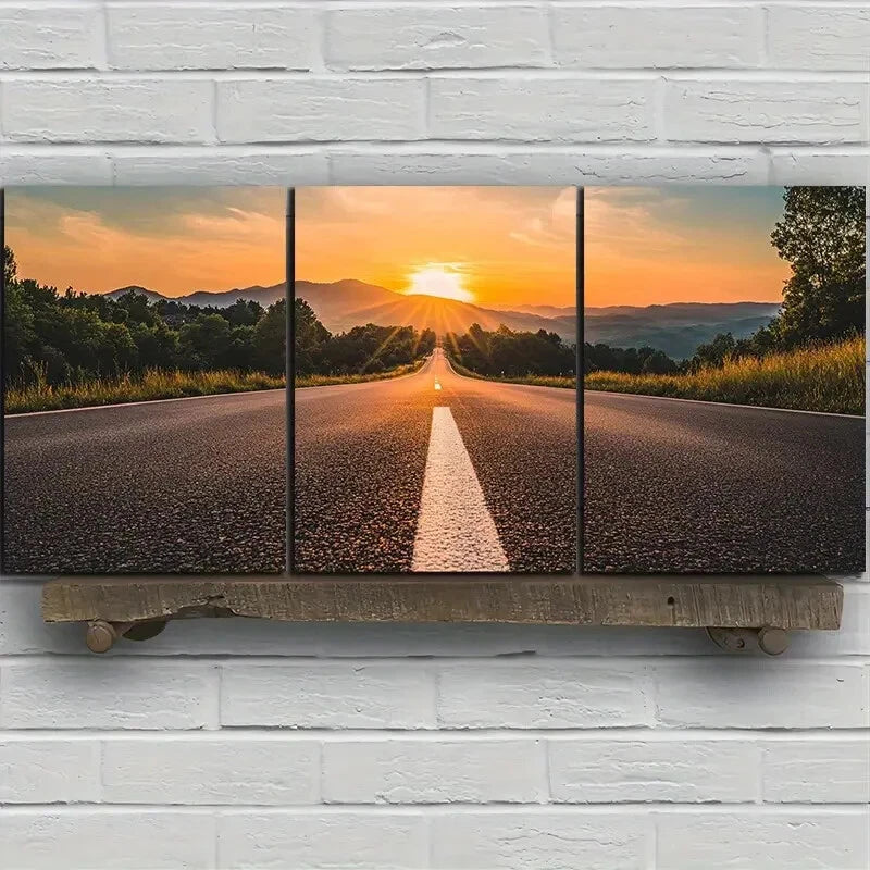 3pcs Sunset Glow Road Trio Highway Metal Print Ready to Hang Art - Bella Home Decor