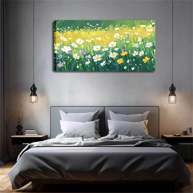 Yellow & Purple Floral Wall Art Canvas Office Home Room Framed 120x60cm