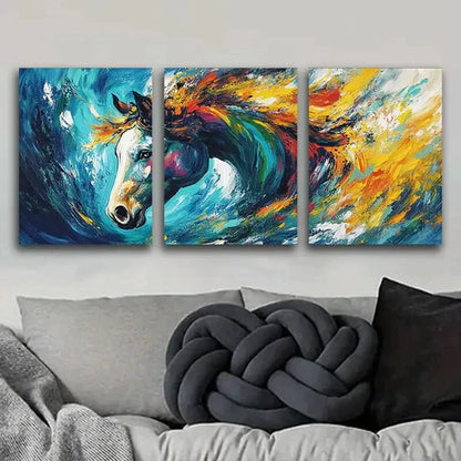 3pcs Colorful Horse Bright Shine Perfect Wall Art Set Canvas Unframed - High Quality Print 100% Australian Made Wall Canvas - Bella Home Decor