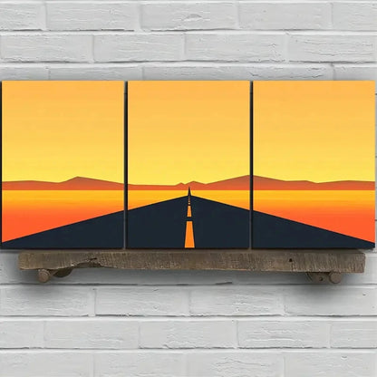 3pcs Sunset Glow Road Trio Orange Themed Metal Print Ready to Hang Art - Bella Home Decor