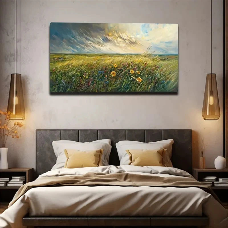 Wind Wild Flowers Wall A Wall Art Canvas Office Home Room Framed 120x60cm
