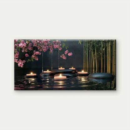 Candles on a Water Backdrop Wall Art Canvas Office Home Room Framed 120x60cm