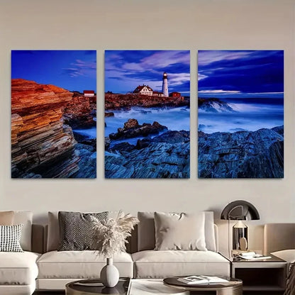 3pcs Portland Maine Lighthouse After the Storm Metal Print Ready to Hang Art