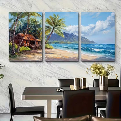 3pcs, Hawaii Oil Painting Bungalow Metal Print Ready to Hang Art
