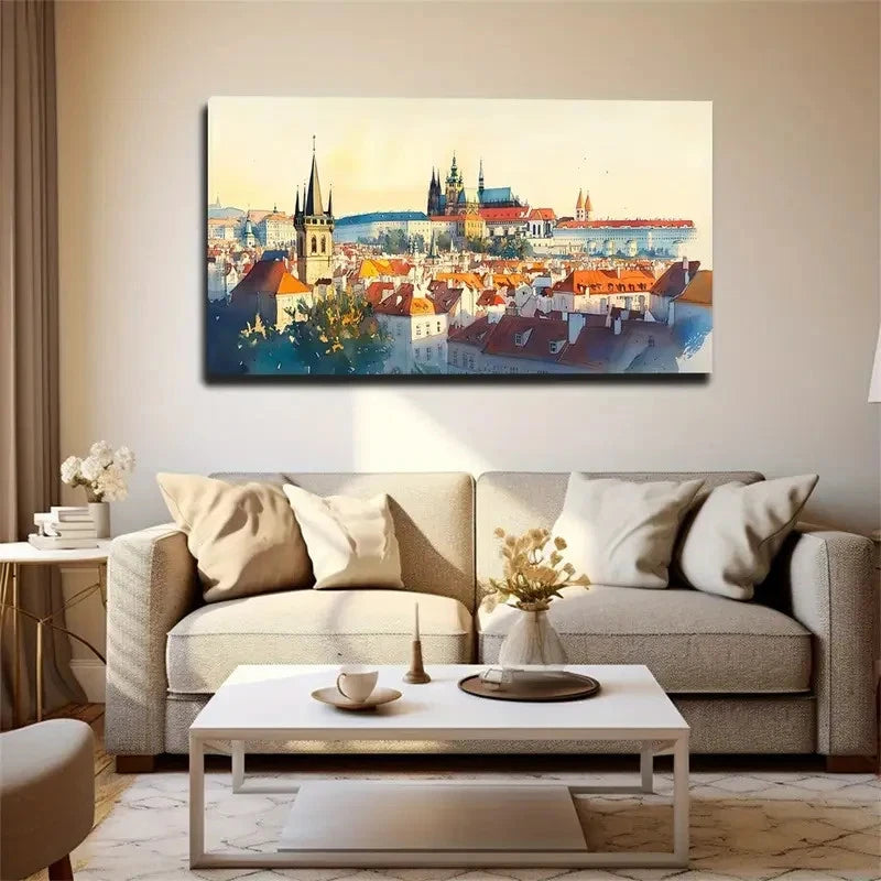Red Roof And White Building Wall Art Canvas Office Home Room Framed 120x60cm